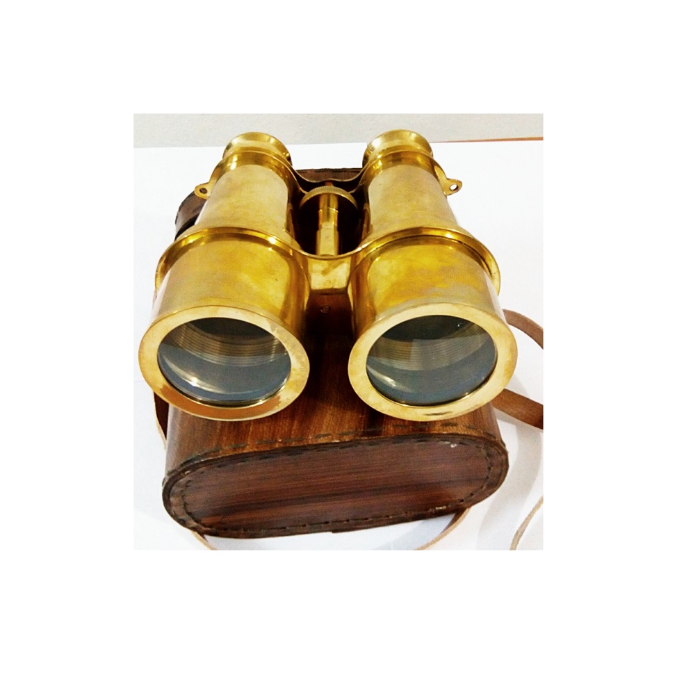 Vintage Full Brass Binocular with Leather Case by Antikcart in case