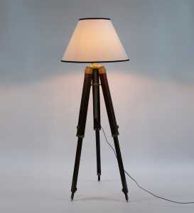 White Lamp Shade Sheesham Wood Tripod Floor Lamp Vintage Room Decor by Antikcart light on