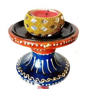 Wooden Candle Stand Elegantly Hand worked Meenakari Antikcart