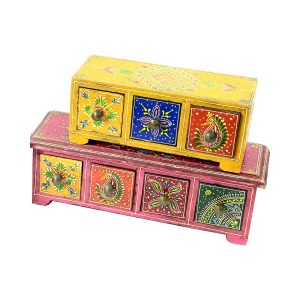 Antikcart Meenakari Artwork Wooden Drawer Chest