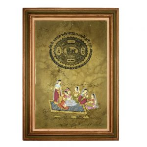 Mughal King with Queen and Sakhis- Framed Ancient Historic Paintings on Stamp Paper- Antikcart