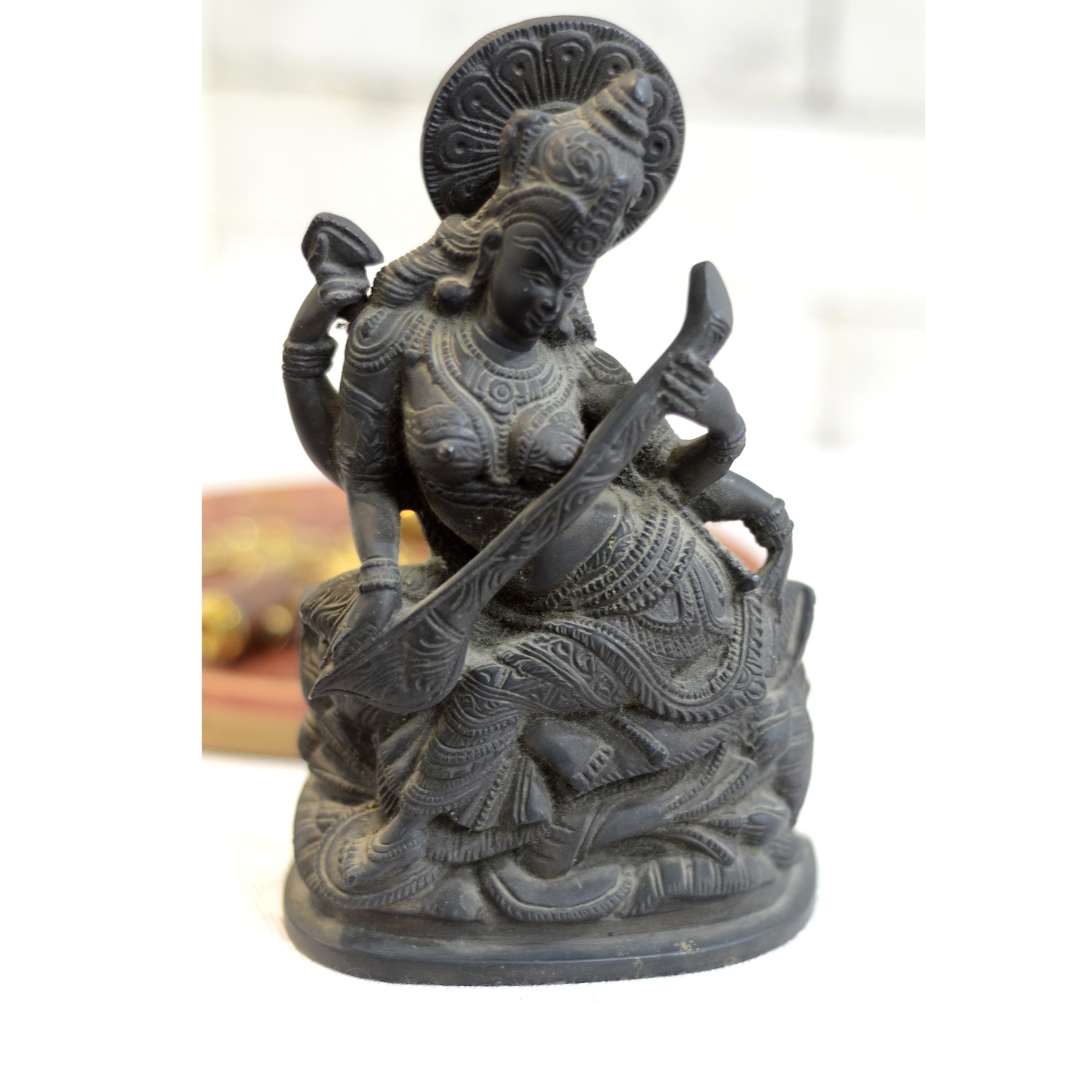 Antikcart Handcarved Decor Black Metal Saraswathy Devi statue Decor