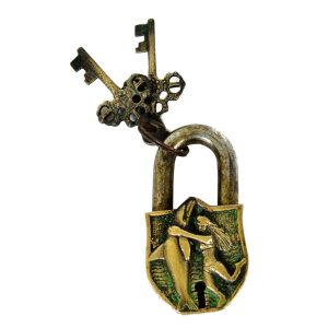 Antikcart Antique Metal Brass Lock with Lady and Fish Carving Antikcart