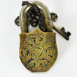 Antikcart Antique Metal Brass Lock with Lady and Fish Carving - back side Antikcart