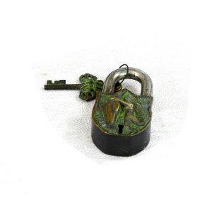 Antikcart Hand carved Collectible old Brass Lock and Key with a Lady and Fish