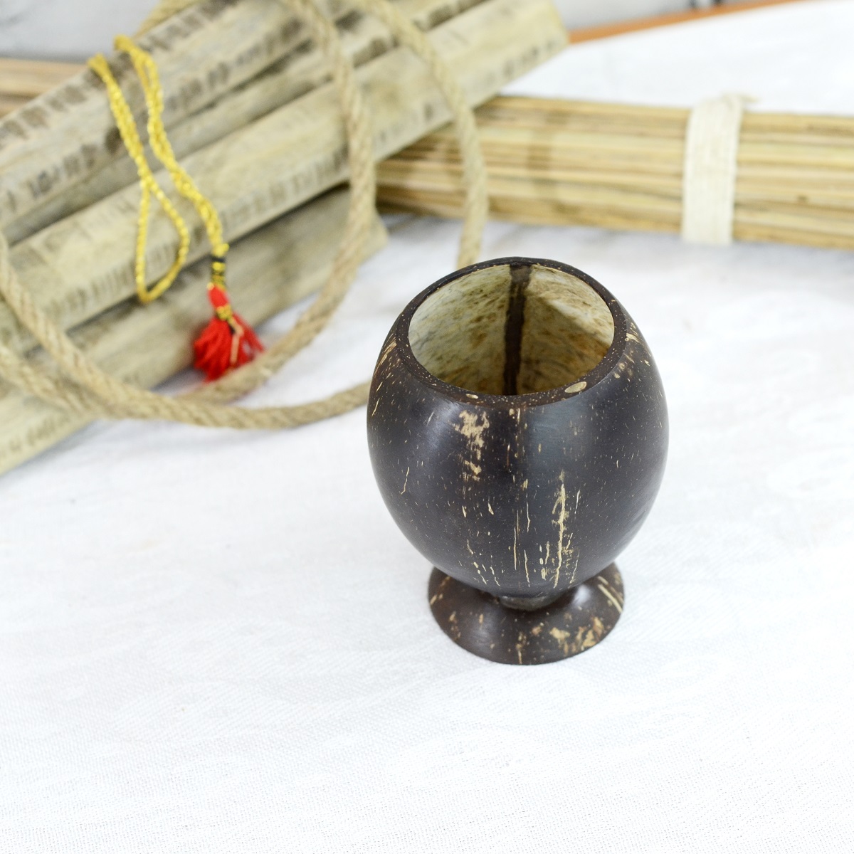 Antikcart Handcrafted Coconut Shell Tea Cup Dry Fruits Container Decor Curio side view