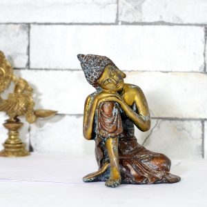 Brass Antique Finish Sitting Budha Statue Room Decor Collectible