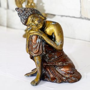 Brass Antique Finish Sitting Budha Statue Room Decor Collectible close
