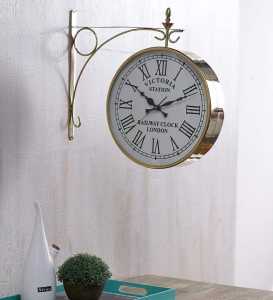 Antikcart 12 Inch Brass Station Wall Clock - Double sided Clock
