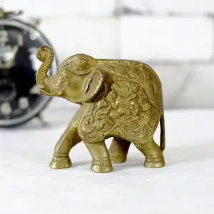 Antikcart 6 Inches Brass Elephant Statue Table Decor