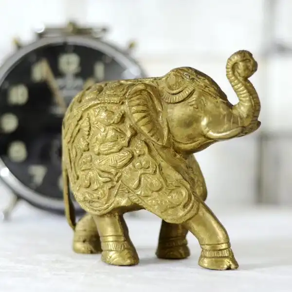 Antikcart 6 Inches Brass Elephant Statue Table Decor