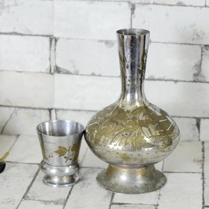 Antikcart 8 Inches Antique Floral Artwork Brass Kooja glass open