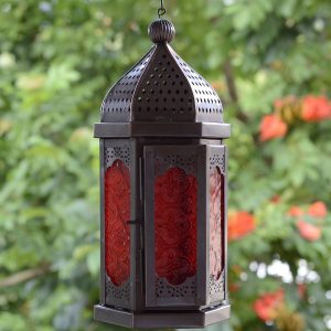 Antikcart Beautiful Moroccan Style Glass Artwork Hanging Lantern Decor