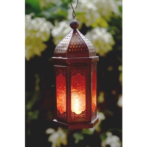 Antikcart Beautiful Moroccan Style Glass Artwork Hanging Lantern Decor night lit view