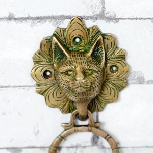 Antikcart Brass Carved Cat Face Door Knock