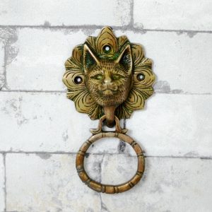 Antikcart Brass Carved Cat Face Door Knock