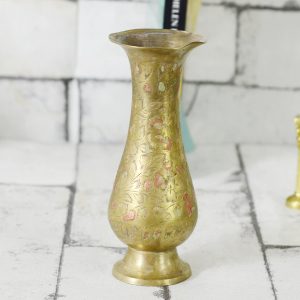 Antikcart Brass Golden Koftagiri Artwork Flower Vase