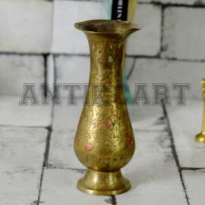 Antikcart Brass Golden Koftagiri Artwork Flower Vase MAIN PIC