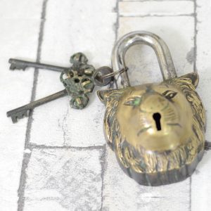 Antikcart Brass Lion Face Lock with Keys