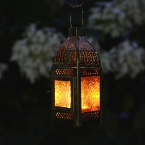 Antikcart Moroccan Style Beautiful Glass Artwork Small Hanging Lamp lit view