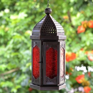 Antikcart Moroccan Style Glass Artwork Hanging Lantern Decor outdoor VIEW