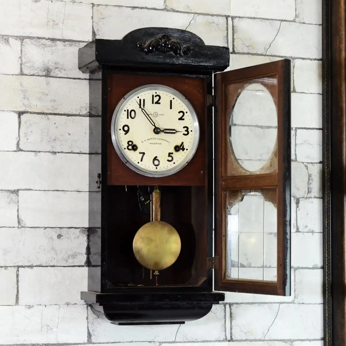 Antikcart Seikosha Mini Tower 1940 Pendulum Wall Clock OPEN