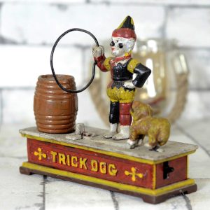 Antikcart Trick Dog Mechanical Antique Money Bank Antique Coin Money Banks side VIEW