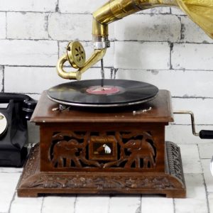 Antikcart Vintage Carved Base Brass Gramophone BASE