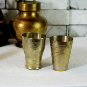 Antikcart Antique Brass Glass Tumbler Set of 2