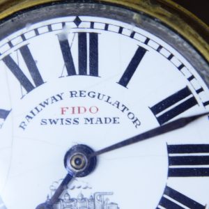 Antikcart Antique Swiss Made Railway Regulator FIDO Pocket Watch close view