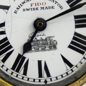 Antikcart Antique Swiss Made Railway Regulator FIDO Pocket Watch logo close view