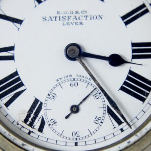 Antikcart Antique Swiss Made Satisfaction Pocket Watch dial close view