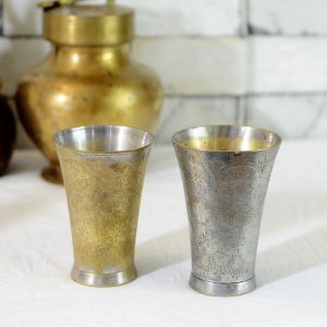 Antikcart Carved on Brass Glass Tumbler Set of 2