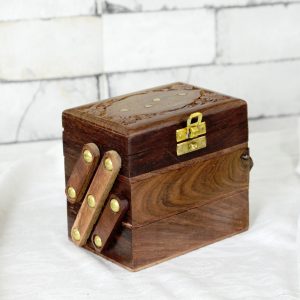 Antikcart Handcrafted Brass In lay Wooden Ornament Box CLOSED view