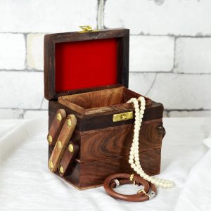 Antikcart Handcrafted Brass In lay Wooden Ornament Box TOP OPEN view