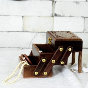 Antikcart Handcrafted Brass In lay Wooden Ornament Box side view
