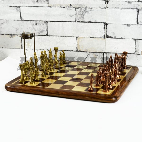 Antikcart Rosewood Chess Board And Brass Roman Chess Pieces view1