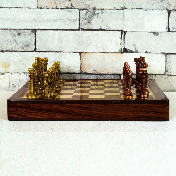Antikcart Rosewood Chess Board Set and Brass Chess Pieces