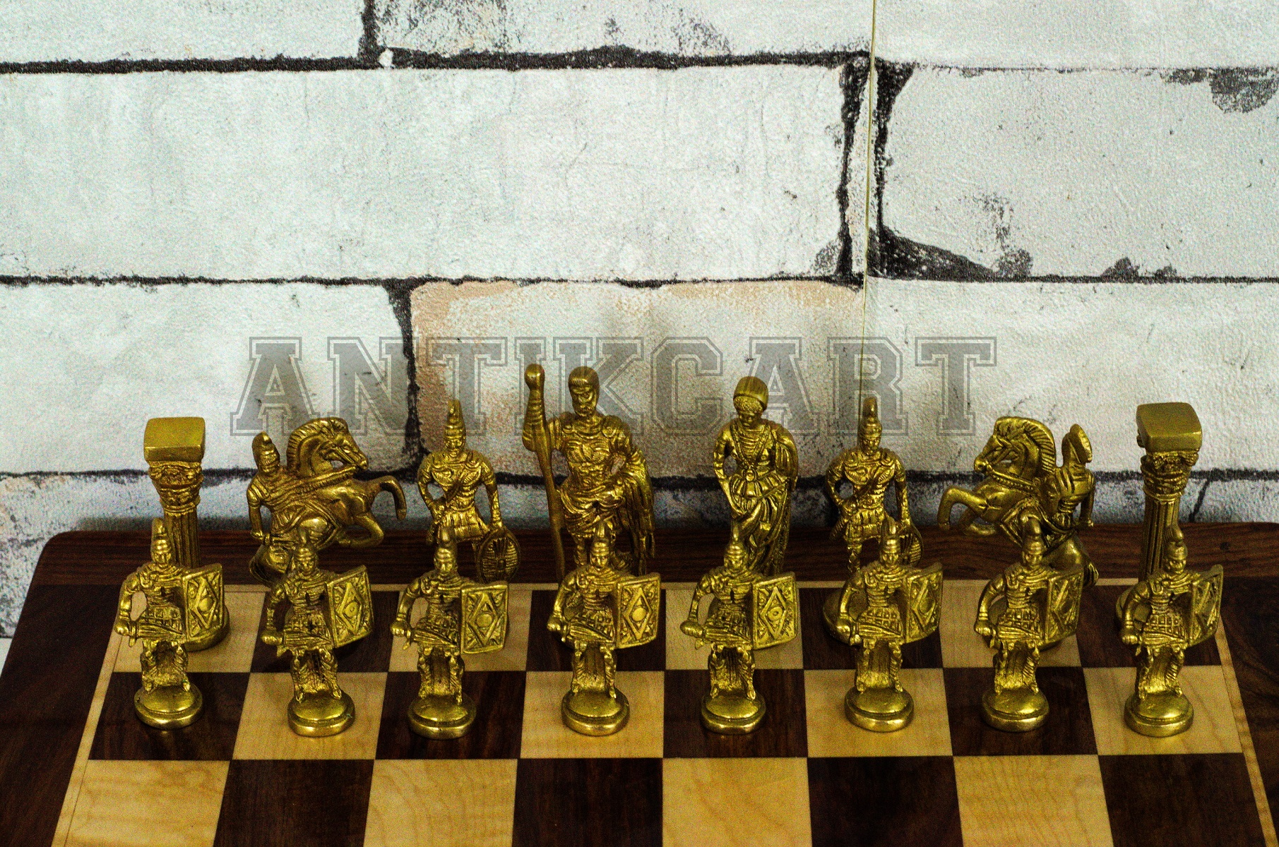 Antikcart Rosewood Chess Board Set and Brass Chess Pieces bright pieces SET pic