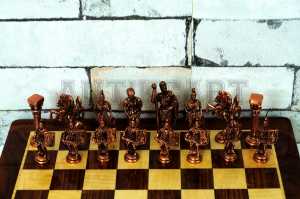 Antikcart Rosewood Chess Board Set and Brass Chess Pieces dark pieces SET pic