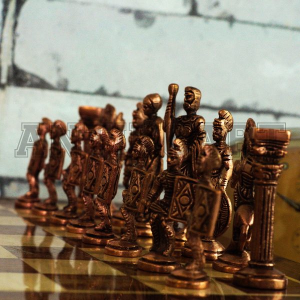 Antikcart Rosewood Chess Board Set and Brass Chess Pieces dark pieces pic