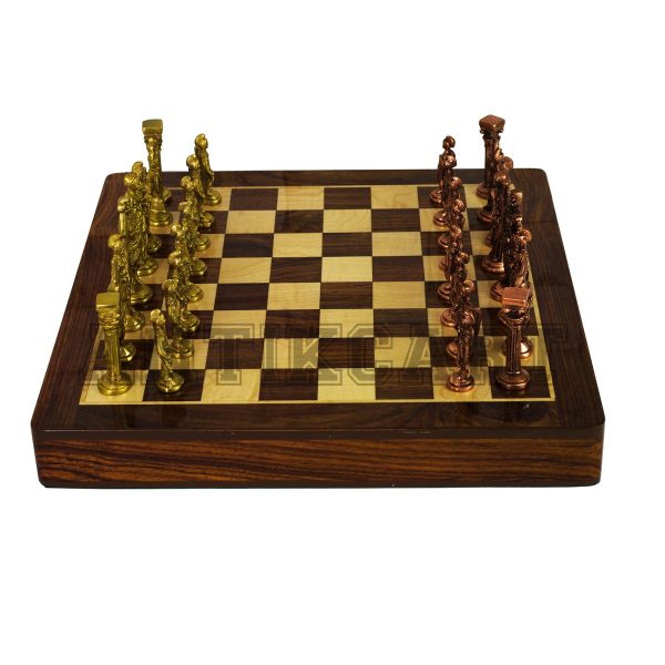 Antikcart Rosewood Chess Board Set and Brass Chess Pieces main pic