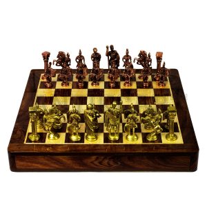 Antikcart Rosewood Chess Board Set and Brass Chess Pieces set
