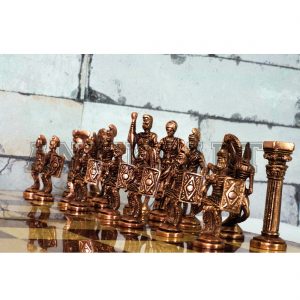 Antikcart Rosewood Chess Board with Real Brass Pieces DARK brass pieces pic