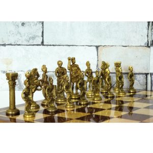Antikcart Rosewood Chess Board with Real Brass Pieces brass pieces pic