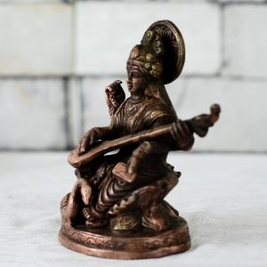 Antikcart Saraswathy Statue Made of Brass - 13 cms Height Brass Statue SIDE