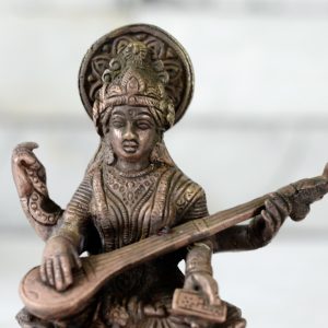 Antikcart Saraswathy Statue Made of Brass - 13 cms Height Brass Statue SIDE