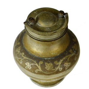 Antikcart 70 years Old Brass Kamandalu with floral artwork top view