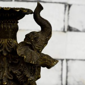 Antikcart Antique Candle Stand with Pair of Elephant Statues - elephant face