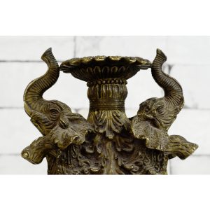Antikcart Antique Candle Stand with Pair of Elephant Statues top view